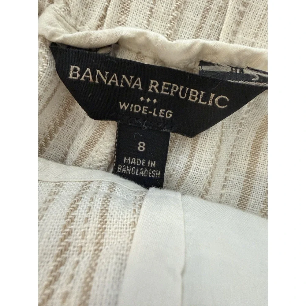 Banana Republic Linen Blend Pants Size 8 Wide Leg Belted Coastal Paper Bag Waist